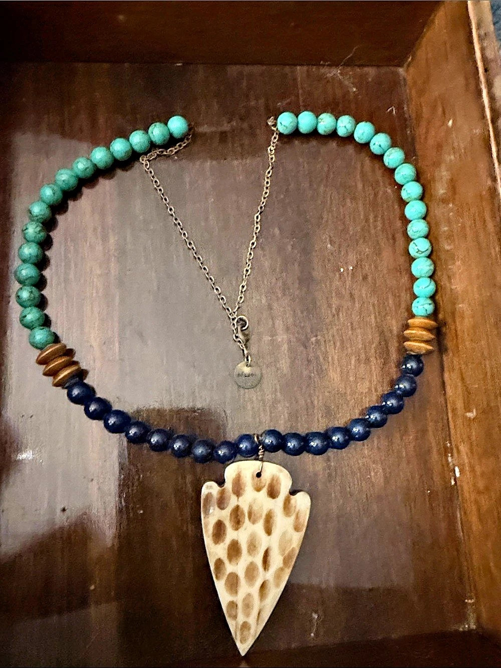 BELJOY Boho Gemstone Arrowhead Statement Necklace in Lapis Blue & Turquoise